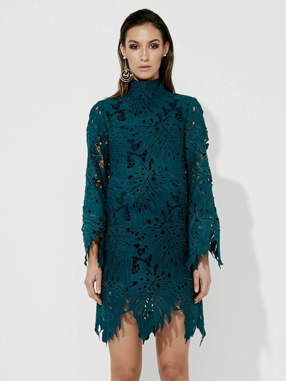 MOSSMAN Rose Garden Laser Cut Midi Long Sleeve Dress Green Size US 10